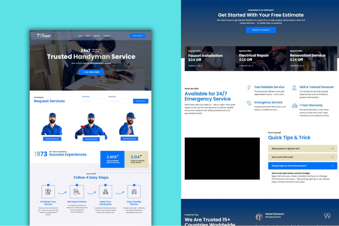Lumstack porfolio handyman website plumbing website